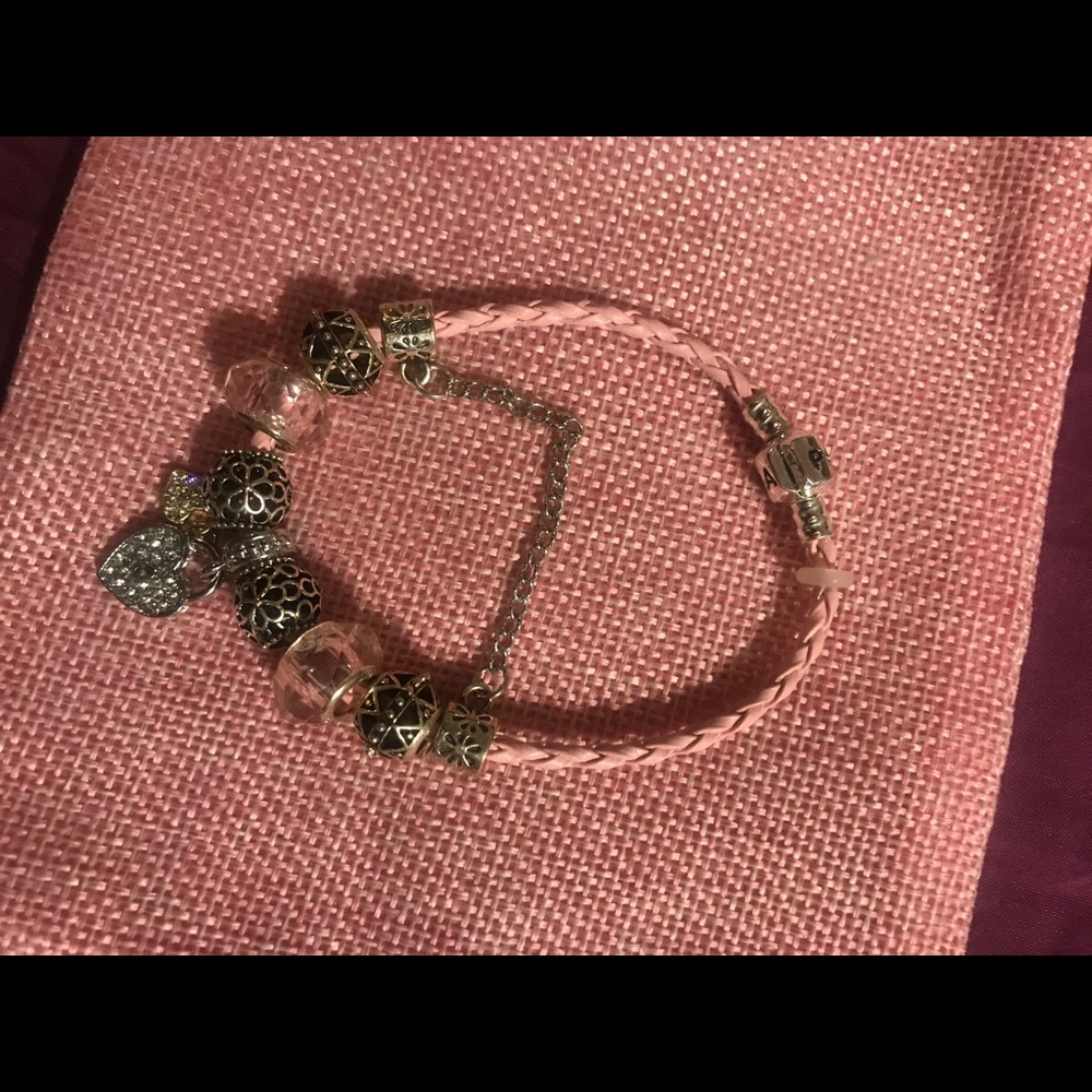 Authentic Pink leather pandora charm bracelet